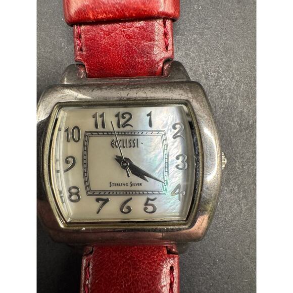 Vintage ECCLISSI Sterling Silver Watch MOP Dial with Maroon Leather Strap 22590 main image 4